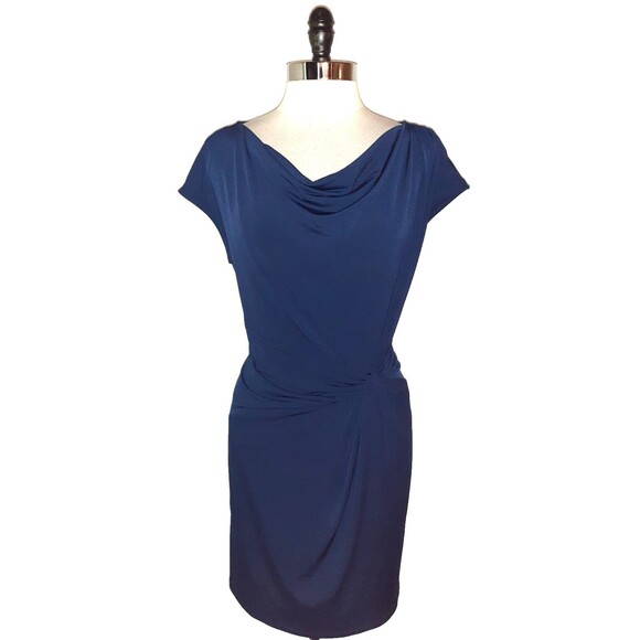 MICHAEL KORS Size XL Sheath Dress Navy Blue Cap Sleeve Stretch Knit - Picture 1 of 6